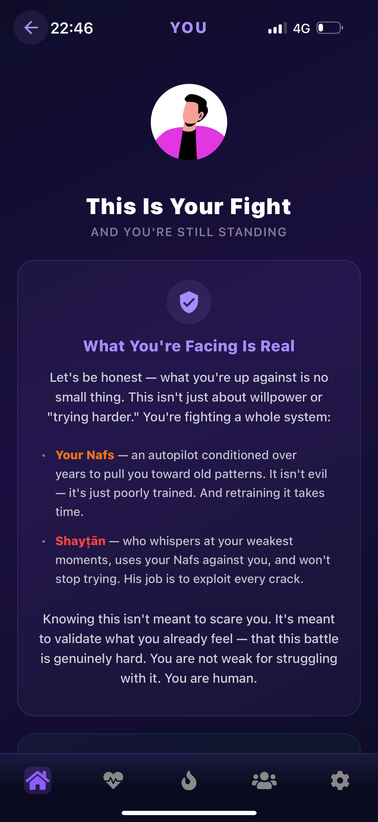 PrayBack 'This Is Your Fight' screen showing crisis support and validation